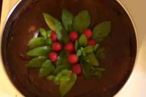 Topped with chocolate mint and raspberries